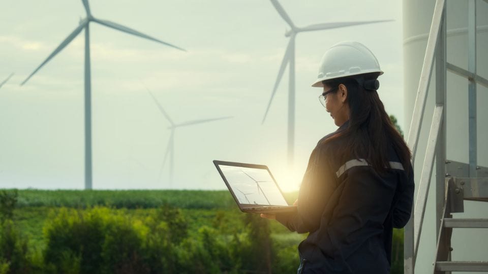 Renewable energy engineer at work in a wind park